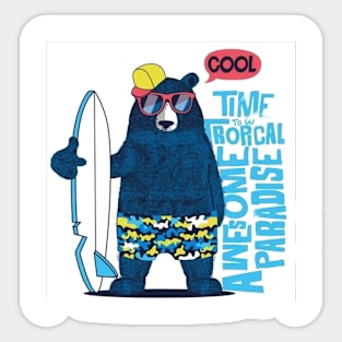 Cute surfer bear Sticker